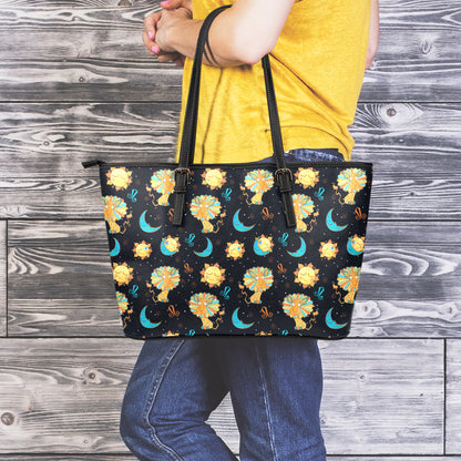 Cute Cartoon Leo Pattern Print Leather Tote Bag