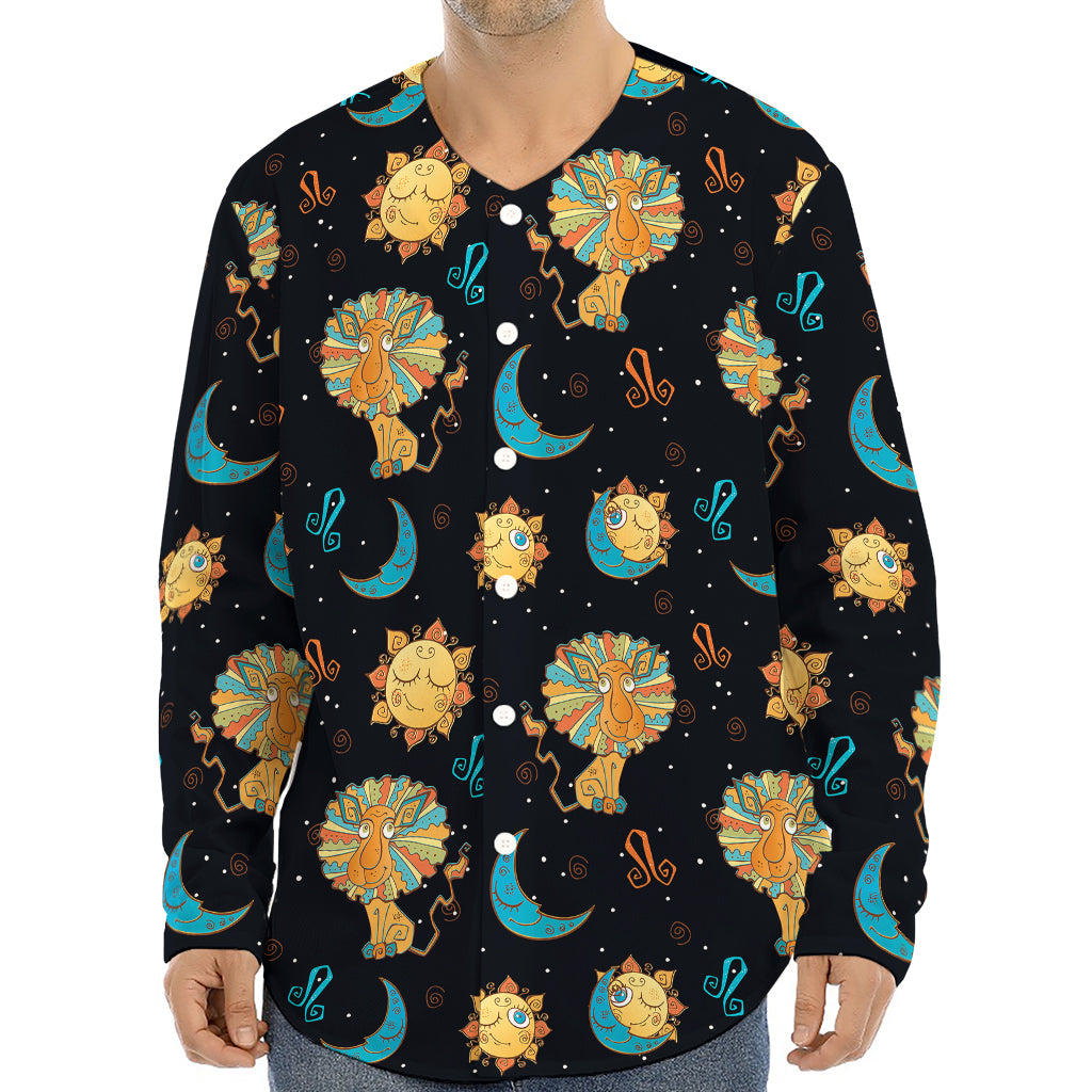 Cute Cartoon Leo Pattern Print Long Sleeve Baseball Jersey