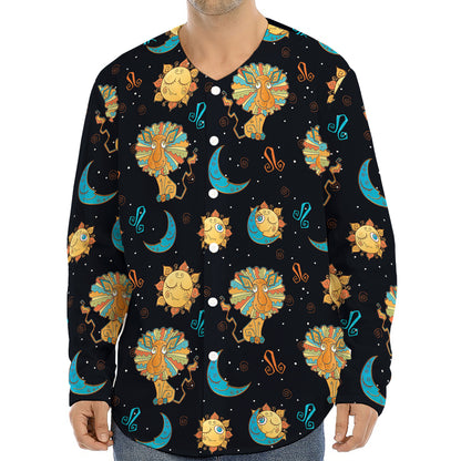 Cute Cartoon Leo Pattern Print Long Sleeve Baseball Jersey