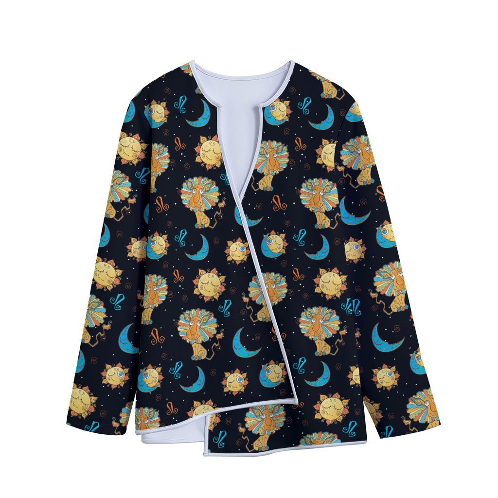 Cute Cartoon Leo Pattern Print Long Sleeve Short Coat