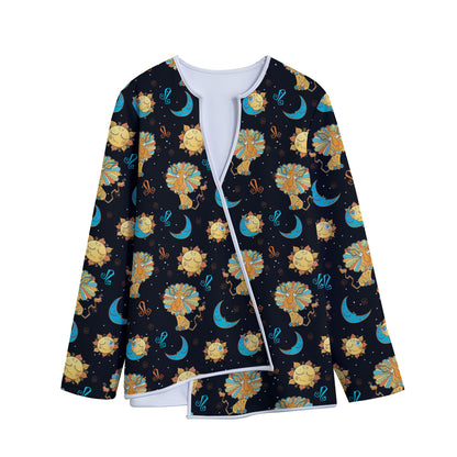 Cute Cartoon Leo Pattern Print Long Sleeve Short Coat