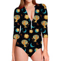 Cute Cartoon Leo Pattern Print Long Sleeve Swimsuit
