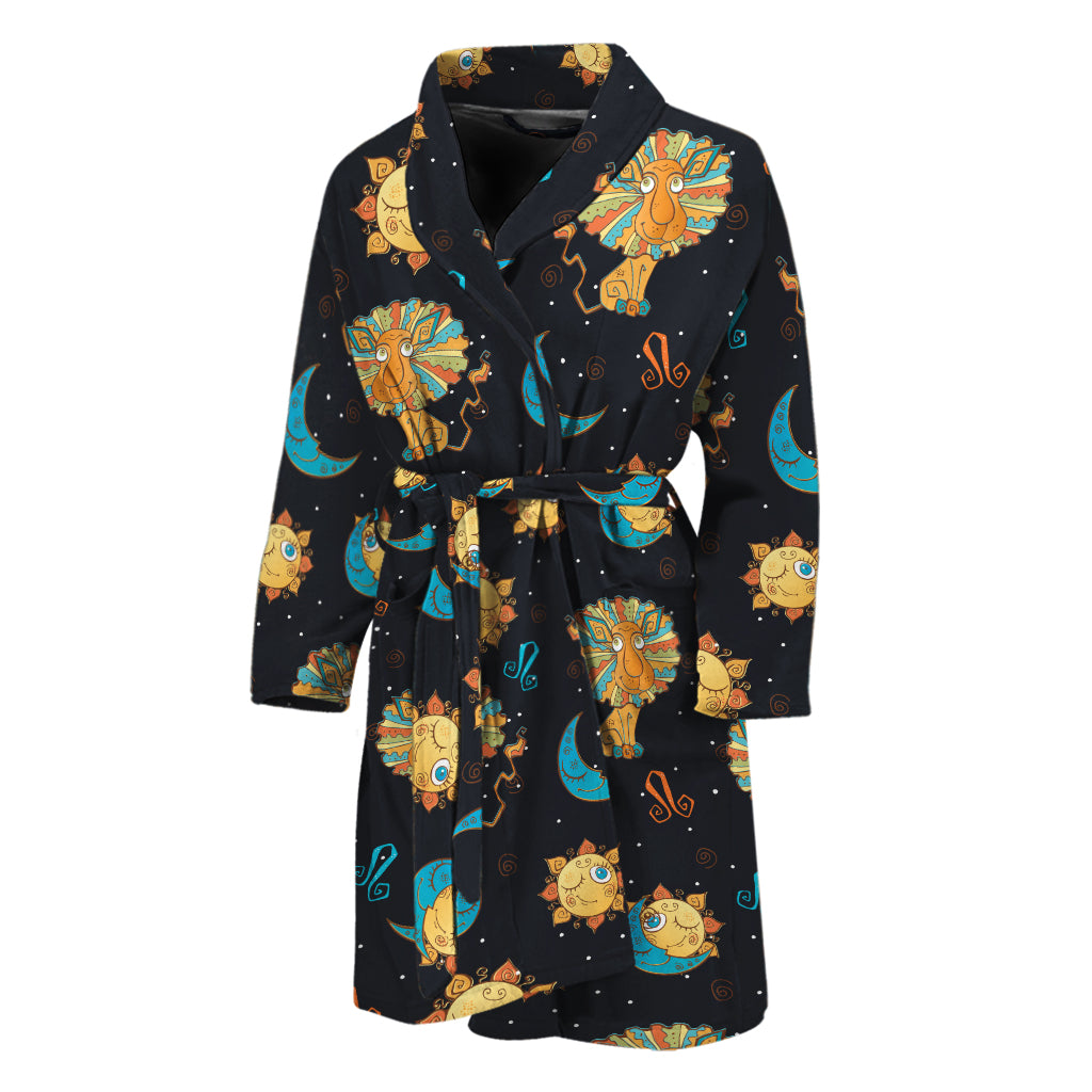 Cute Cartoon Leo Pattern Print Men's Bathrobe