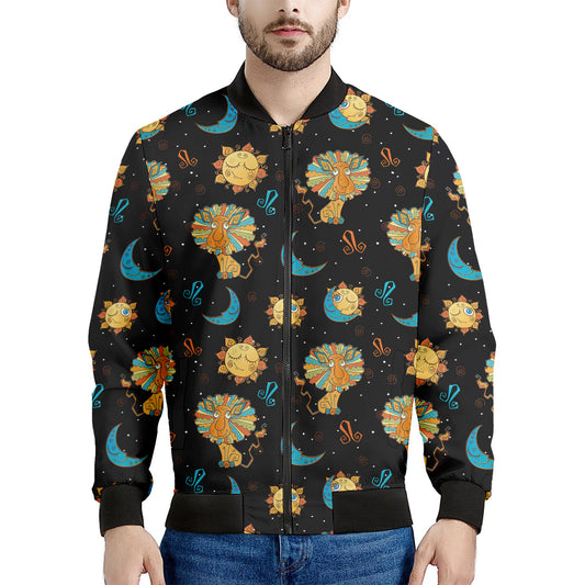 Cute Cartoon Leo Pattern Print Men's Bomber Jacket