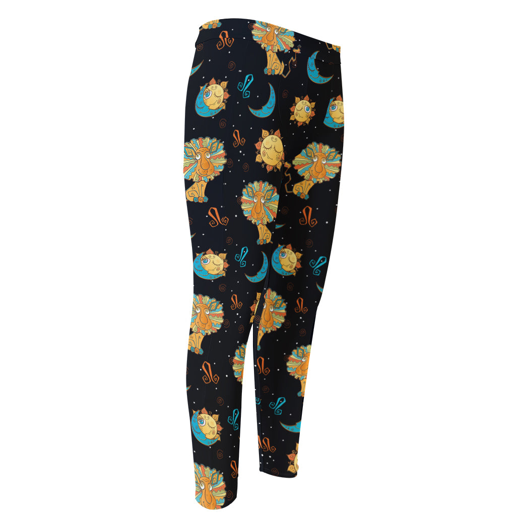 Cute Cartoon Leo Pattern Print Men's Compression Pants