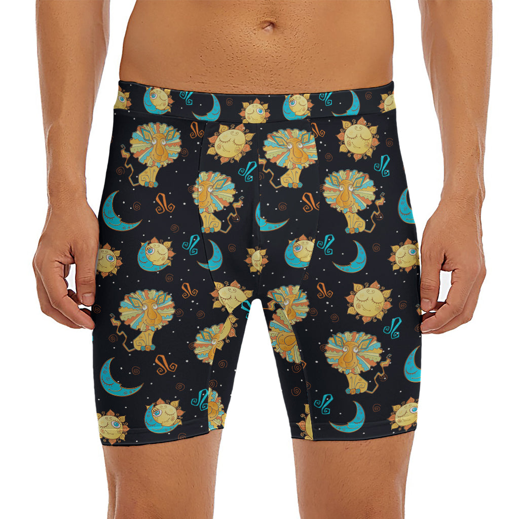 Cute Cartoon Leo Pattern Print Men's Long Boxer Briefs
