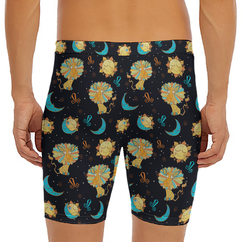 Cute Cartoon Leo Pattern Print Men's Long Boxer Briefs