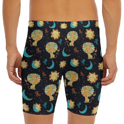 Cute Cartoon Leo Pattern Print Men's Long Boxer Briefs