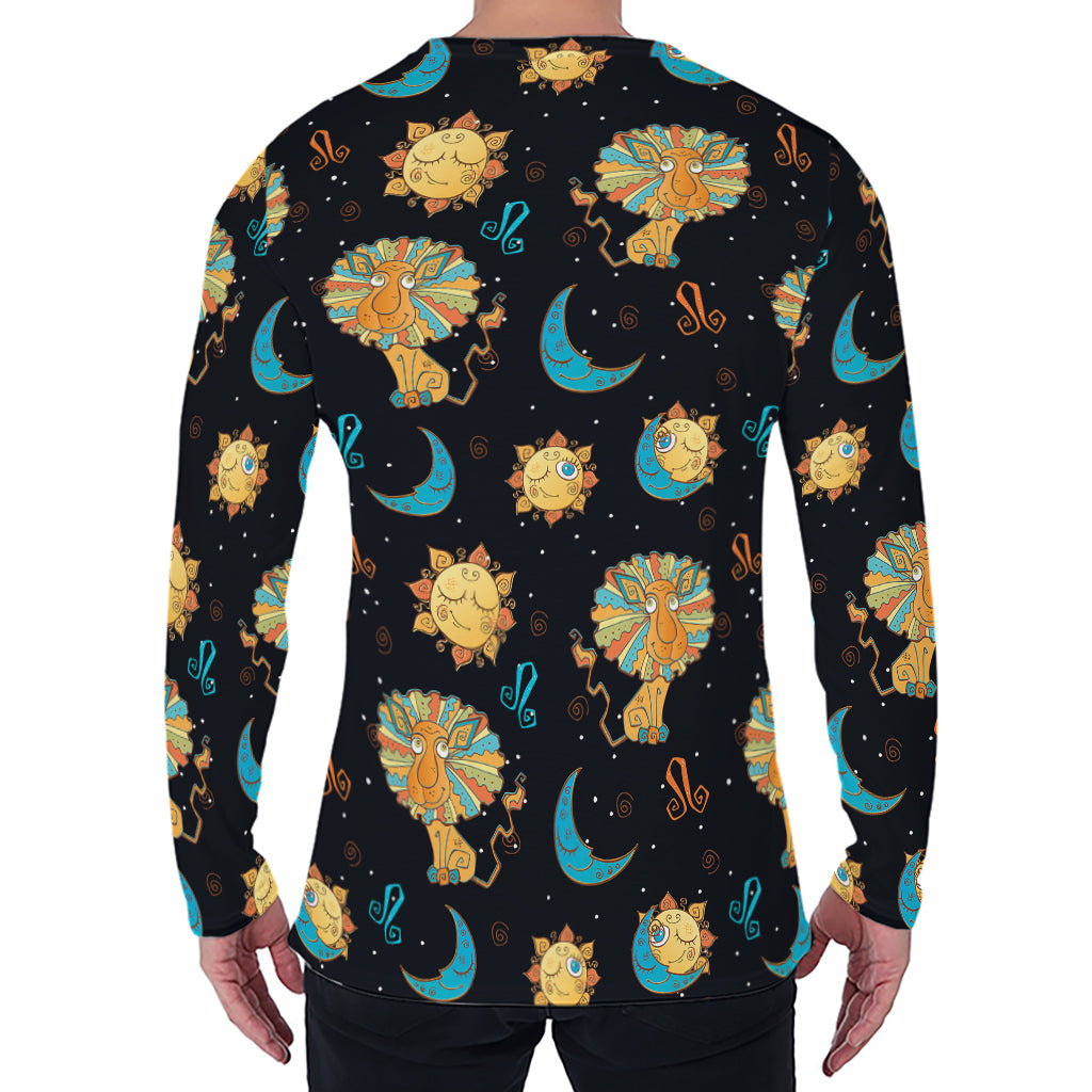 Cute Cartoon Leo Pattern Print Men's Long Sleeve T-Shirt