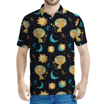 Cute Cartoon Leo Pattern Print Men's Polo Shirt