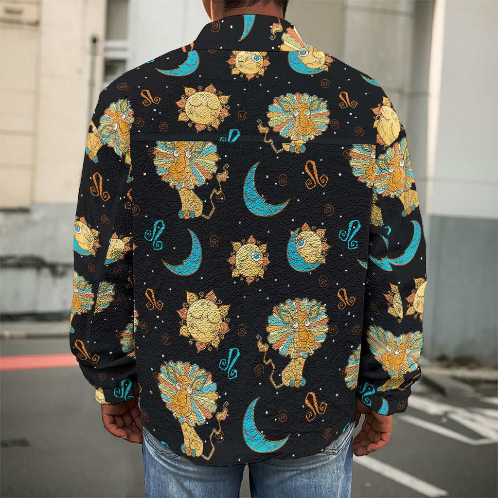 Cute Cartoon Leo Pattern Print Men's Shirt Jacket