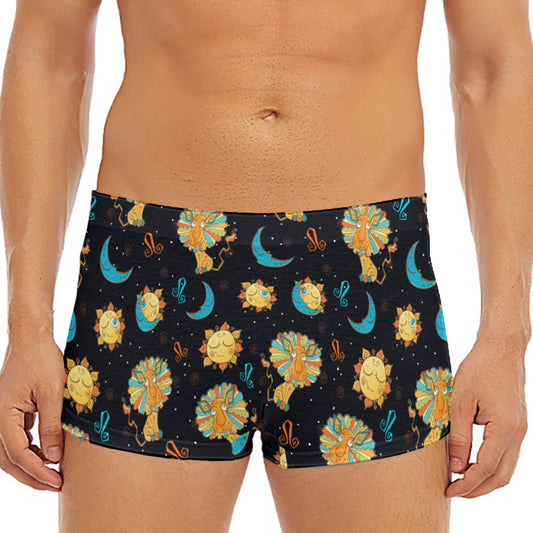 Cute Cartoon Leo Pattern Print Men's Short Boxer Briefs