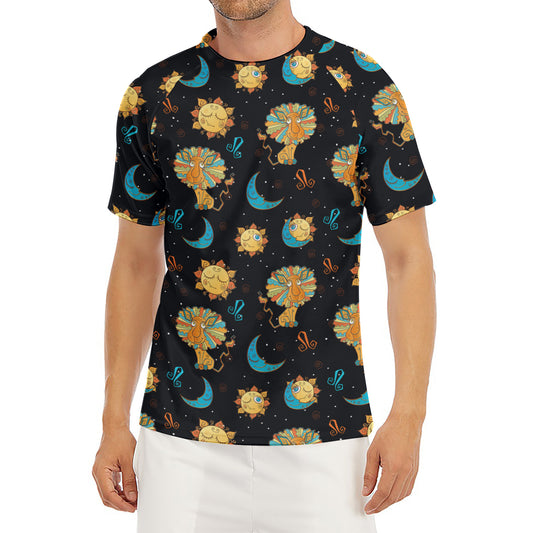Cute Cartoon Leo Pattern Print Men's Short Sleeve Rash Guard