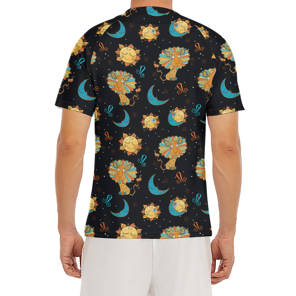 Cute Cartoon Leo Pattern Print Men's Short Sleeve Rash Guard