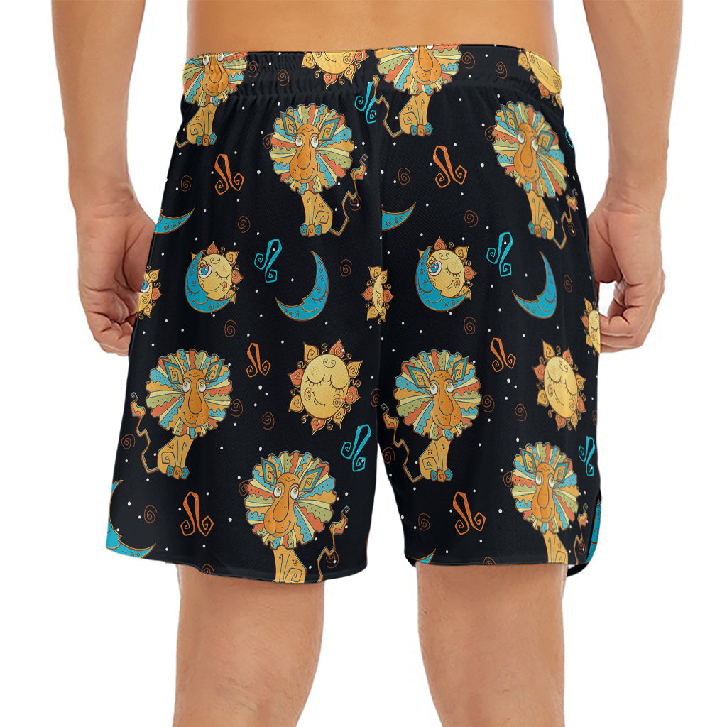 Cute Cartoon Leo Pattern Print Men's Split Running Shorts