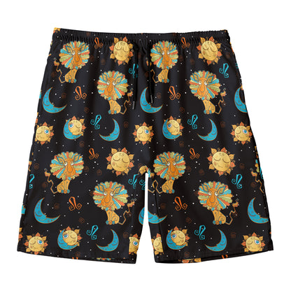 Cute Cartoon Leo Pattern Print Men's Swim Trunks