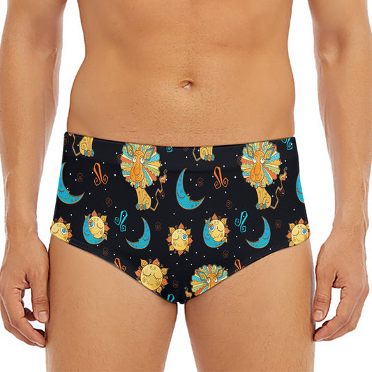 Cute Cartoon Leo Pattern Print Men's Triangle Swim Briefs