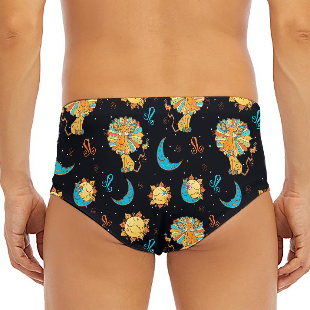 Cute Cartoon Leo Pattern Print Men's Triangle Swim Briefs