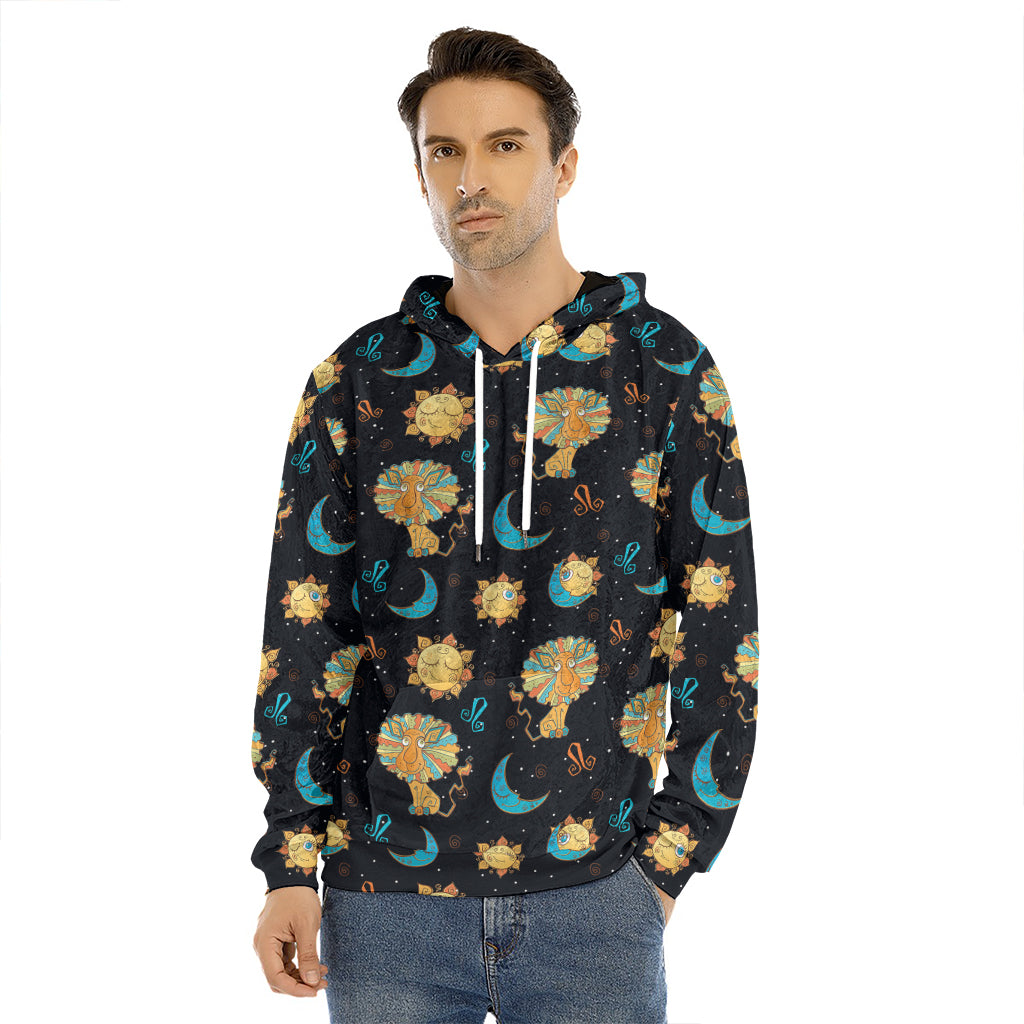 Cute Cartoon Leo Pattern Print Men's Velvet Pullover Hoodie