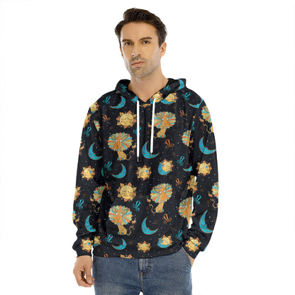 Cute Cartoon Leo Pattern Print Men's Velvet Pullover Hoodie