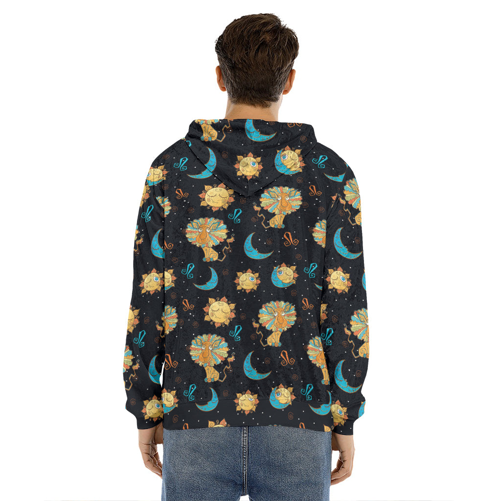 Cute Cartoon Leo Pattern Print Men's Velvet Pullover Hoodie