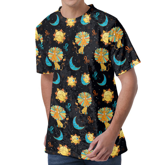 Cute Cartoon Leo Pattern Print Men's Velvet T-Shirt