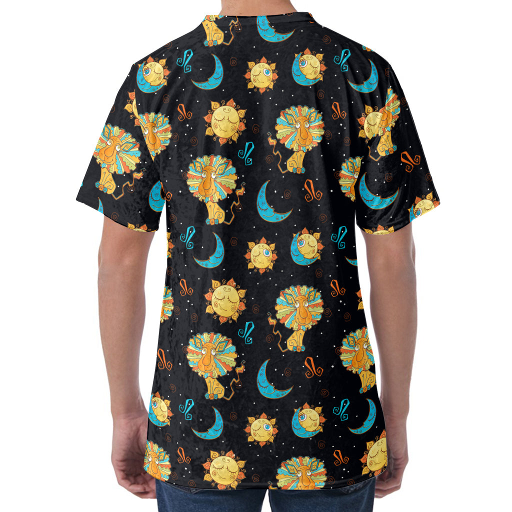 Cute Cartoon Leo Pattern Print Men's Velvet T-Shirt