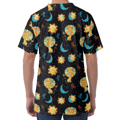 Cute Cartoon Leo Pattern Print Men's Velvet T-Shirt