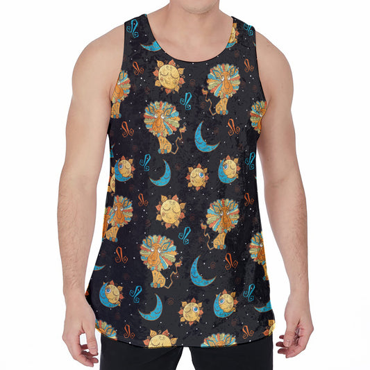Cute Cartoon Leo Pattern Print Men's Velvet Tank Top