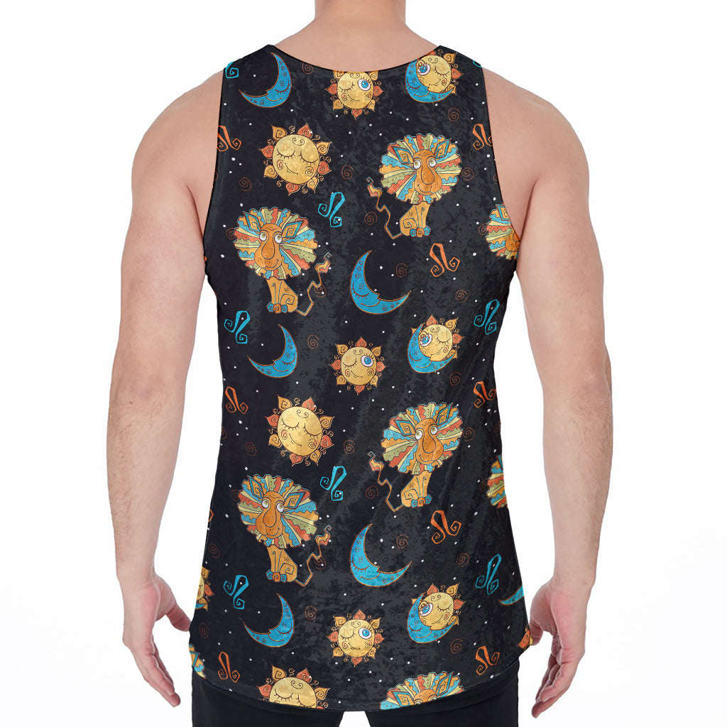 Cute Cartoon Leo Pattern Print Men's Velvet Tank Top