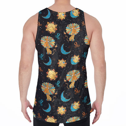 Cute Cartoon Leo Pattern Print Men's Velvet Tank Top