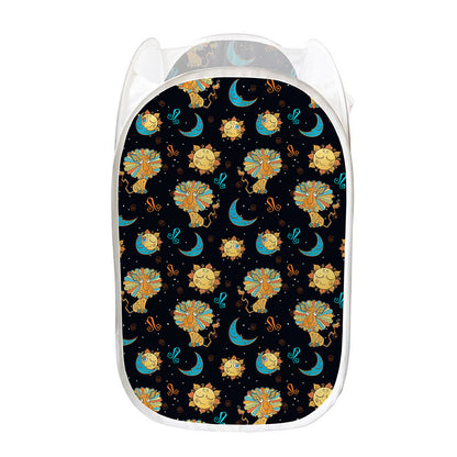 Cute Cartoon Leo Pattern Print Mesh Laundry Hamper
