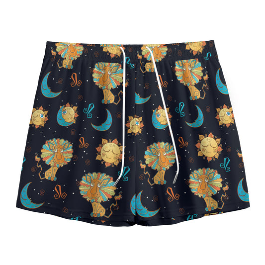 Cute Cartoon Leo Pattern Print Mesh Shorts