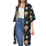 Cute Cartoon Leo Pattern Print Open Front Beach Cover Up