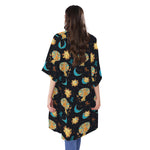 Cute Cartoon Leo Pattern Print Open Front Beach Cover Up