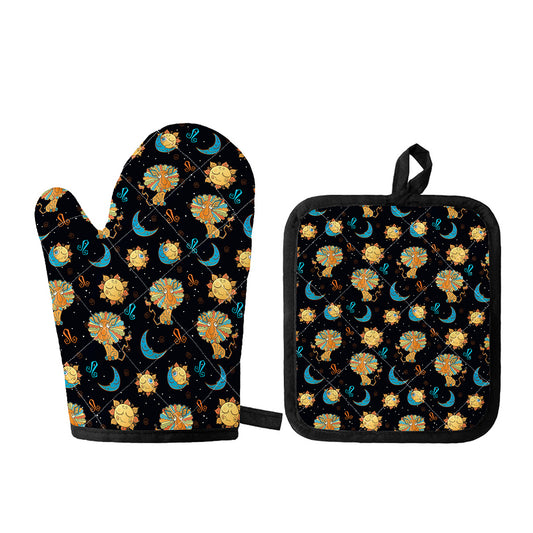 Cute Cartoon Leo Pattern Print Oven Mitt And Pot Holder Set