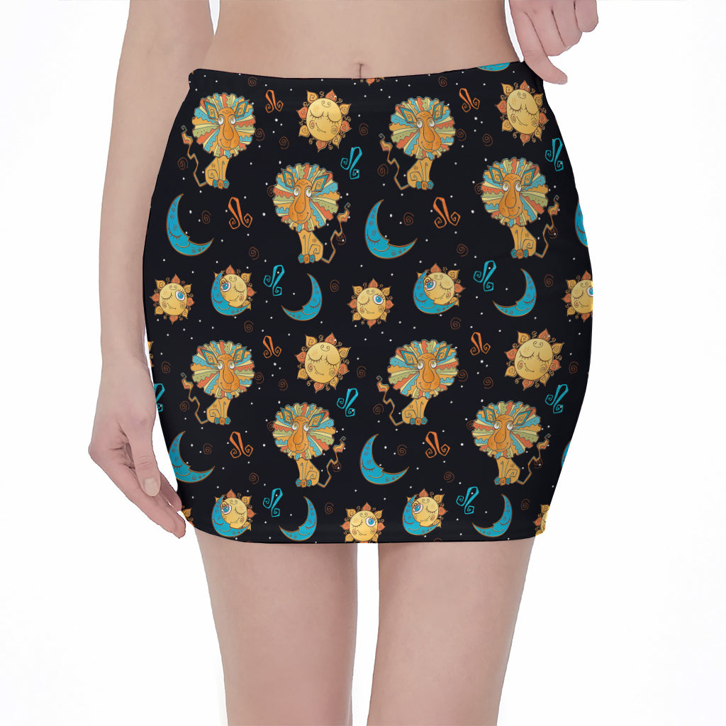 Cute Cartoon Leo Pattern Print Pencil Mini Skirt