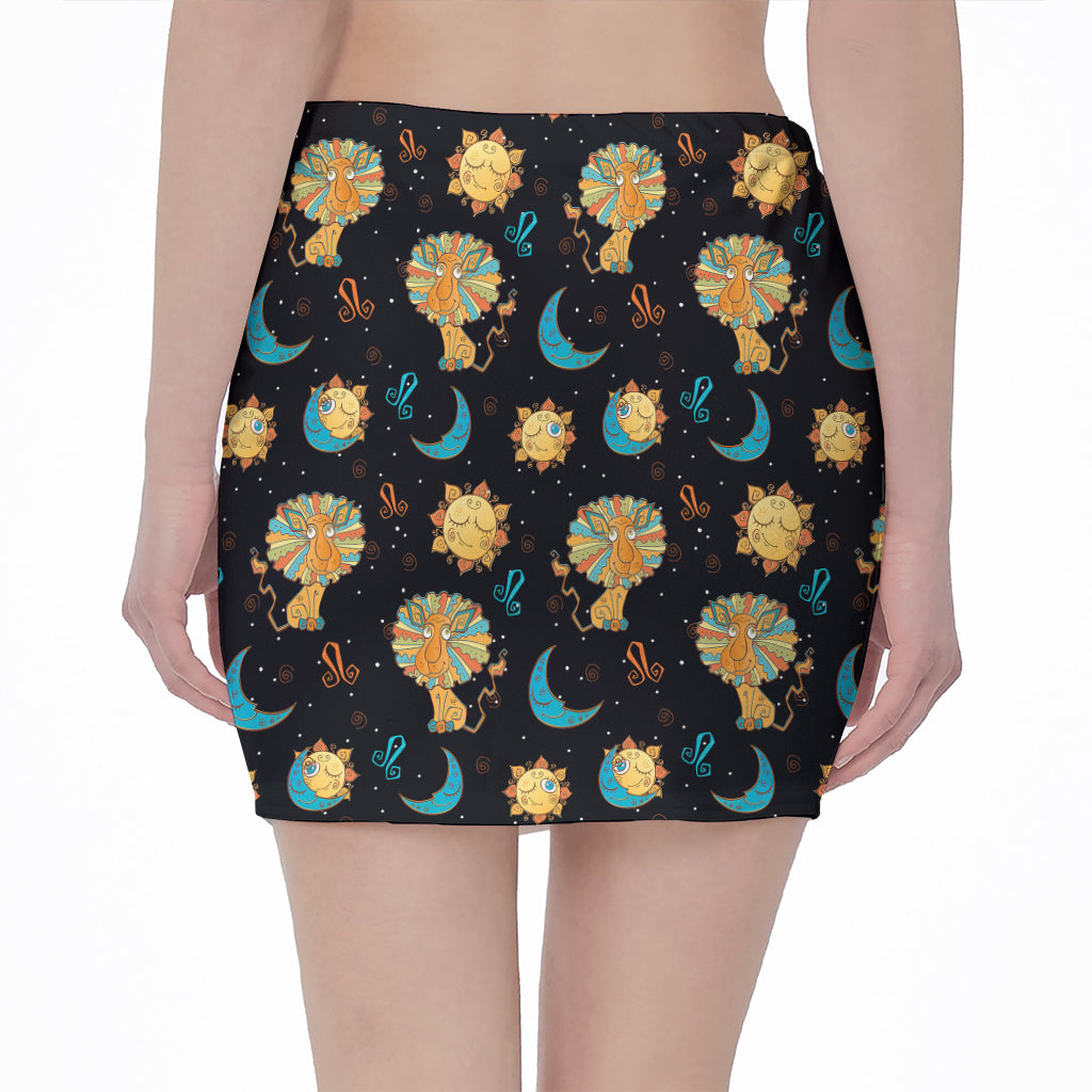 Cute Cartoon Leo Pattern Print Pencil Mini Skirt