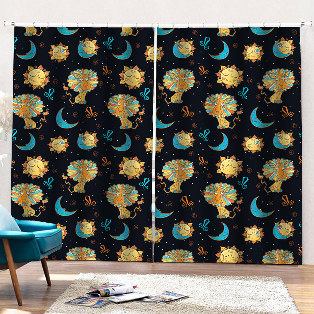 Cute Cartoon Leo Pattern Print Pencil Pleat Curtains