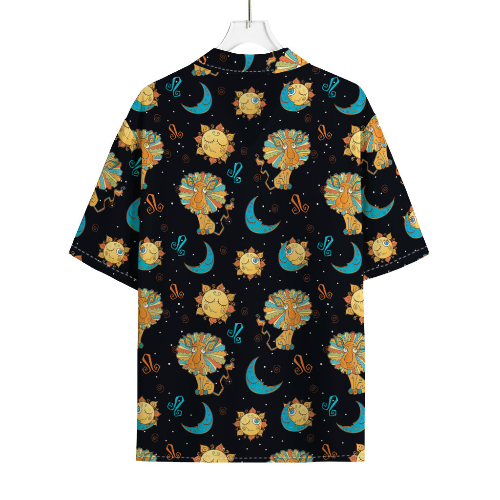 Cute Cartoon Leo Pattern Print Rayon Hawaiian Shirt