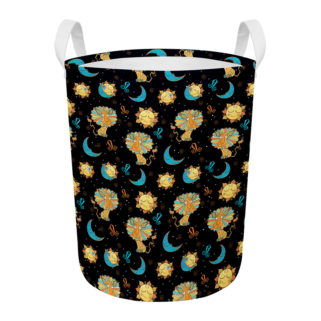 Cute Cartoon Leo Pattern Print Round Laundry Basket