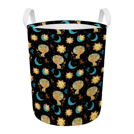 Cute Cartoon Leo Pattern Print Round Laundry Basket