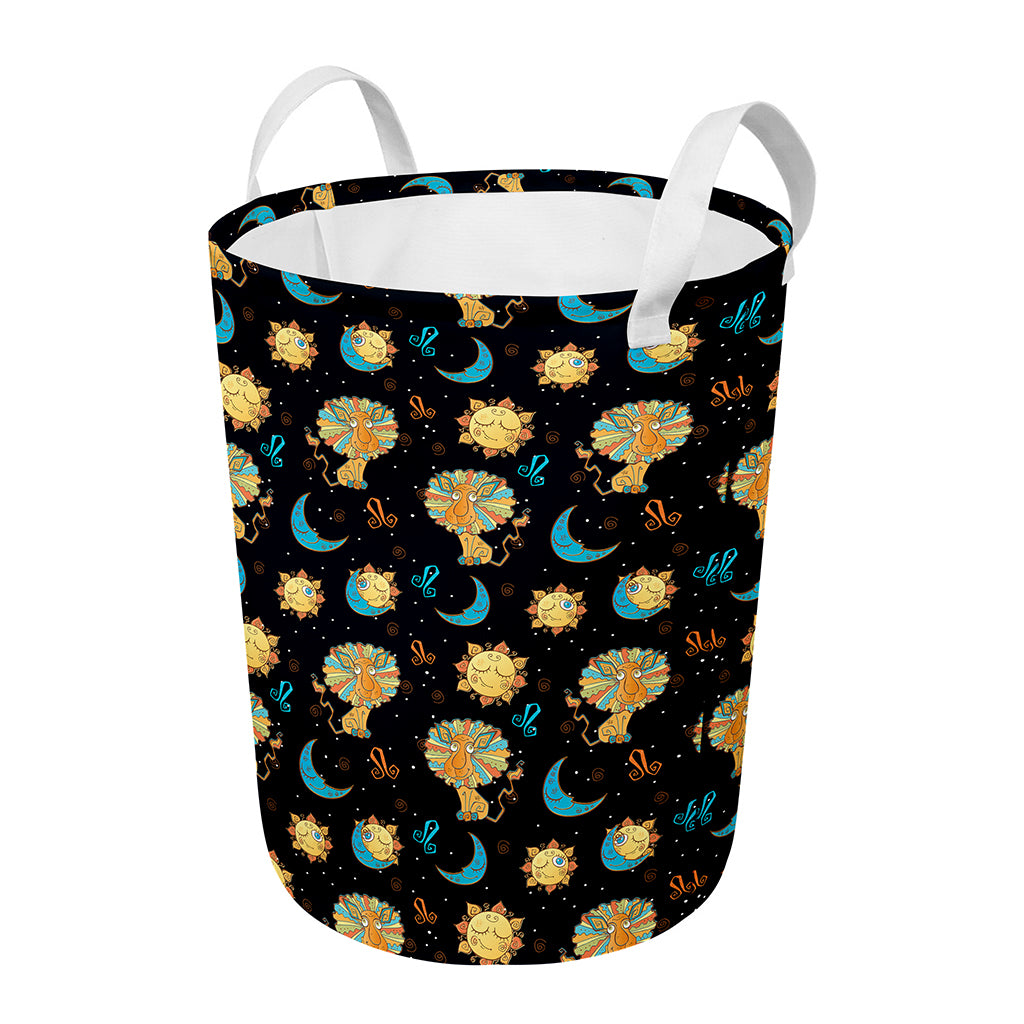 Cute Cartoon Leo Pattern Print Round Laundry Basket