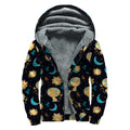 Cute Cartoon Leo Pattern Print Sherpa Lined Zip Up Hoodie