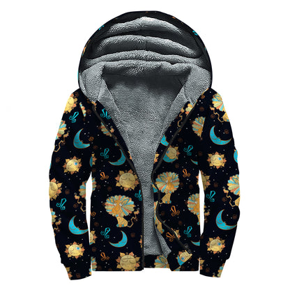 Cute Cartoon Leo Pattern Print Sherpa Lined Zip Up Hoodie