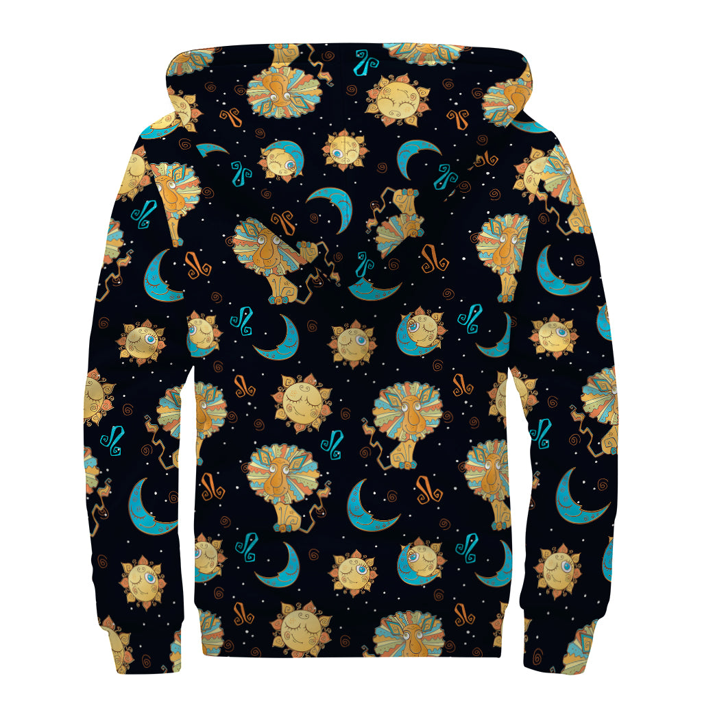 Cute Cartoon Leo Pattern Print Sherpa Lined Zip Up Hoodie