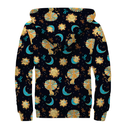 Cute Cartoon Leo Pattern Print Sherpa Lined Zip Up Hoodie
