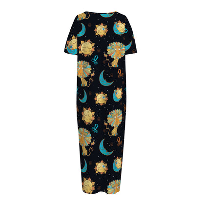 Cute Cartoon Leo Pattern Print Short Sleeve Long Nightdress