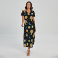Cute Cartoon Leo Pattern Print Short Sleeve Maxi Dress