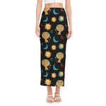 Cute Cartoon Leo Pattern Print Side Slit Maxi Skirt